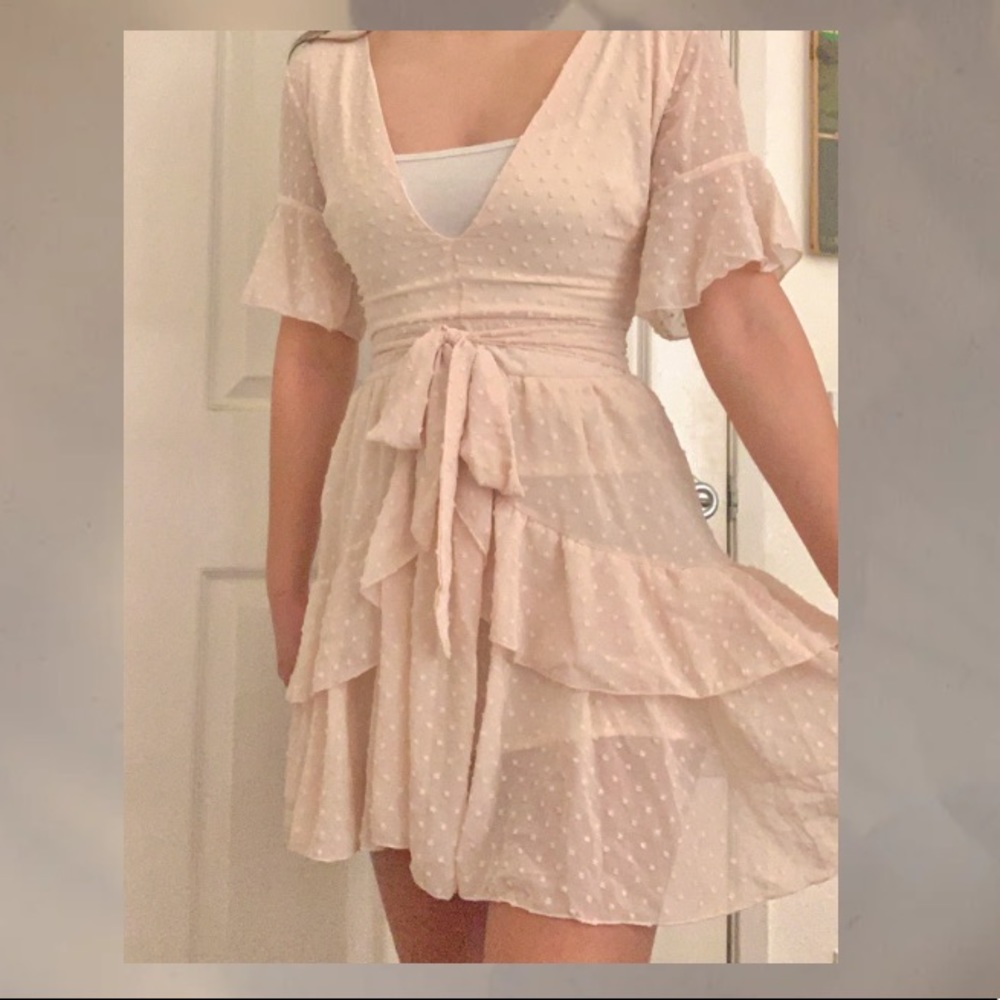 Beige tiered dress showpo